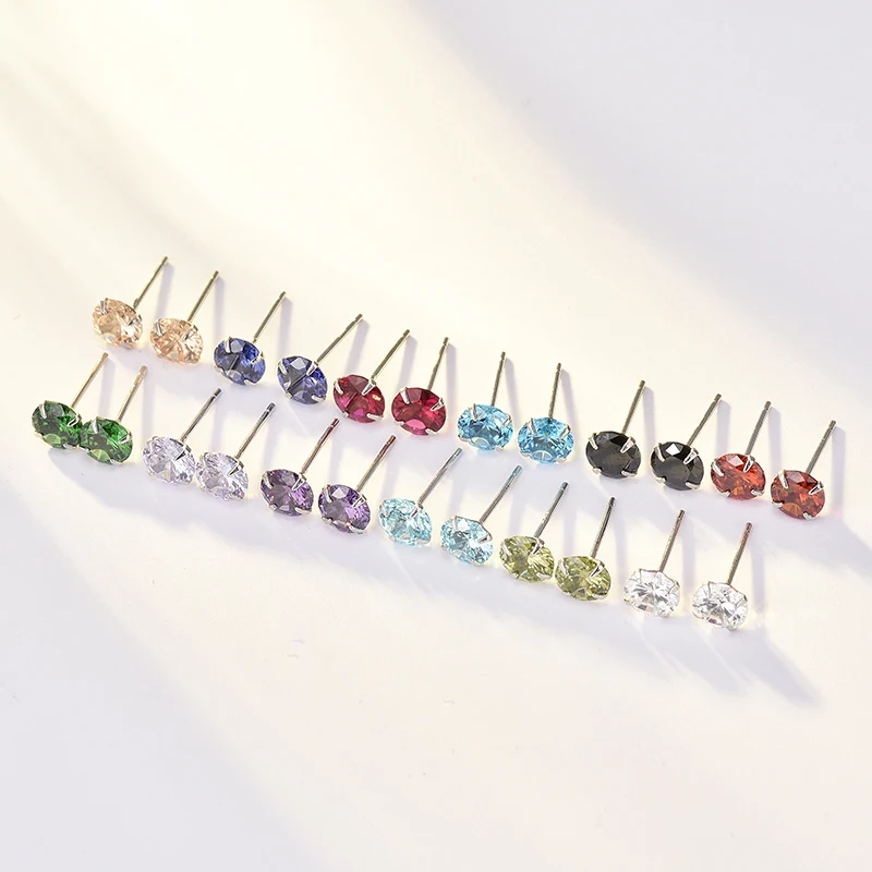 LESF 925 Sterling Silver Stud Earrings For Women Classic Four Prong Colored Jewels Earring Wedding Engagement Bridal Jewelry