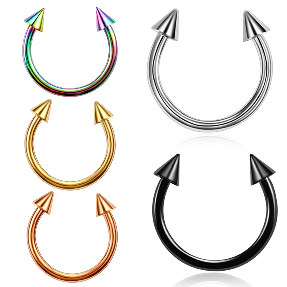 2pcs/lot Steel Ear Piercings Nose Rings Piercing Horseshoe Spike Ear Septum Helix Nariz Lip Eyebrow Tragus CBR Piercings Jewelry