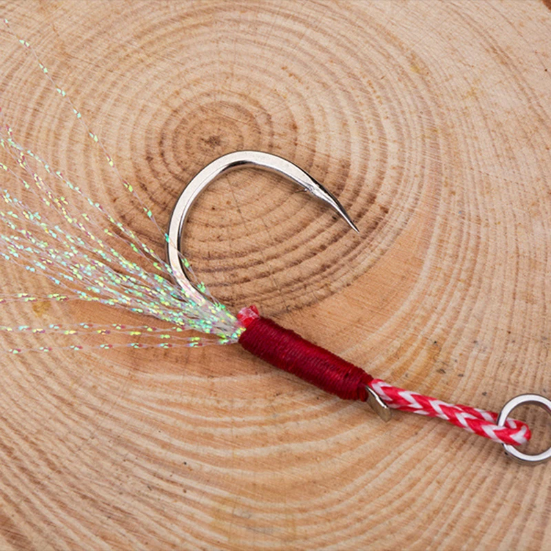 400pcs Fishhooks Feather Iron Bright Wire Barbed Blood Groove  Single Fish Hook Sea Boat Lure fishing Accessories Slow Swing