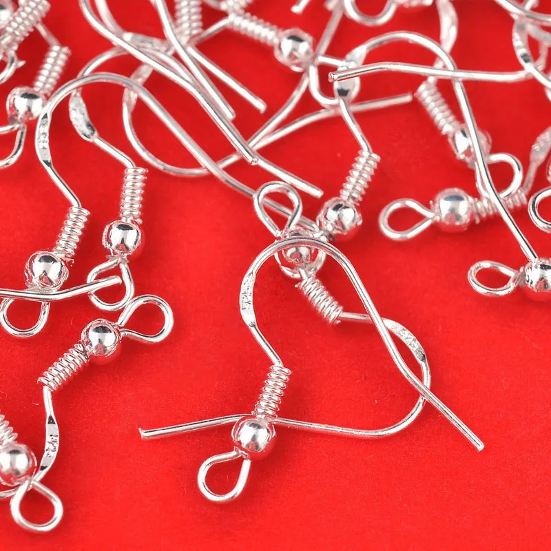 24Hours Handle Free Fast Shipping 200PCS Design 925 Silver Beads Jewelry Findings 925 Sterling Silver Hooks Earrings Wire