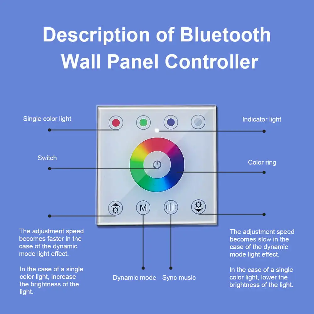 Bande lumineuse RGBW LED intelligente, panneau tactile mural en verre, Bluetooth, contrôleur d\'application, interrupteur de gradation pour