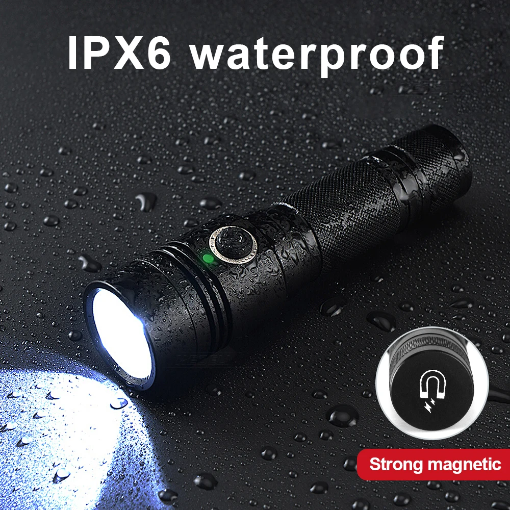 8000lumen XHP50 LED Flashlight 18650 Mini Rechargeable Flashlight USB XHP50.2 Torch Light Zoom Waterproof and Magnet Design