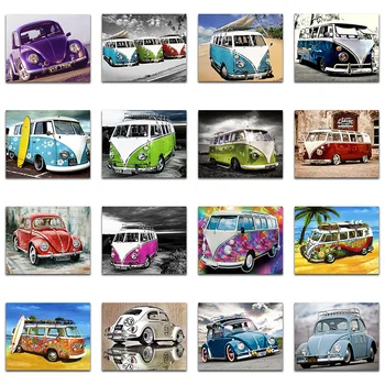 5D Diamante Pintura Set Kit, Ponto Cruz, Diamante dos desenhos animados, Mosaico Cor, VW Car, Praça cheia, Bordado, Autos Ferramentas