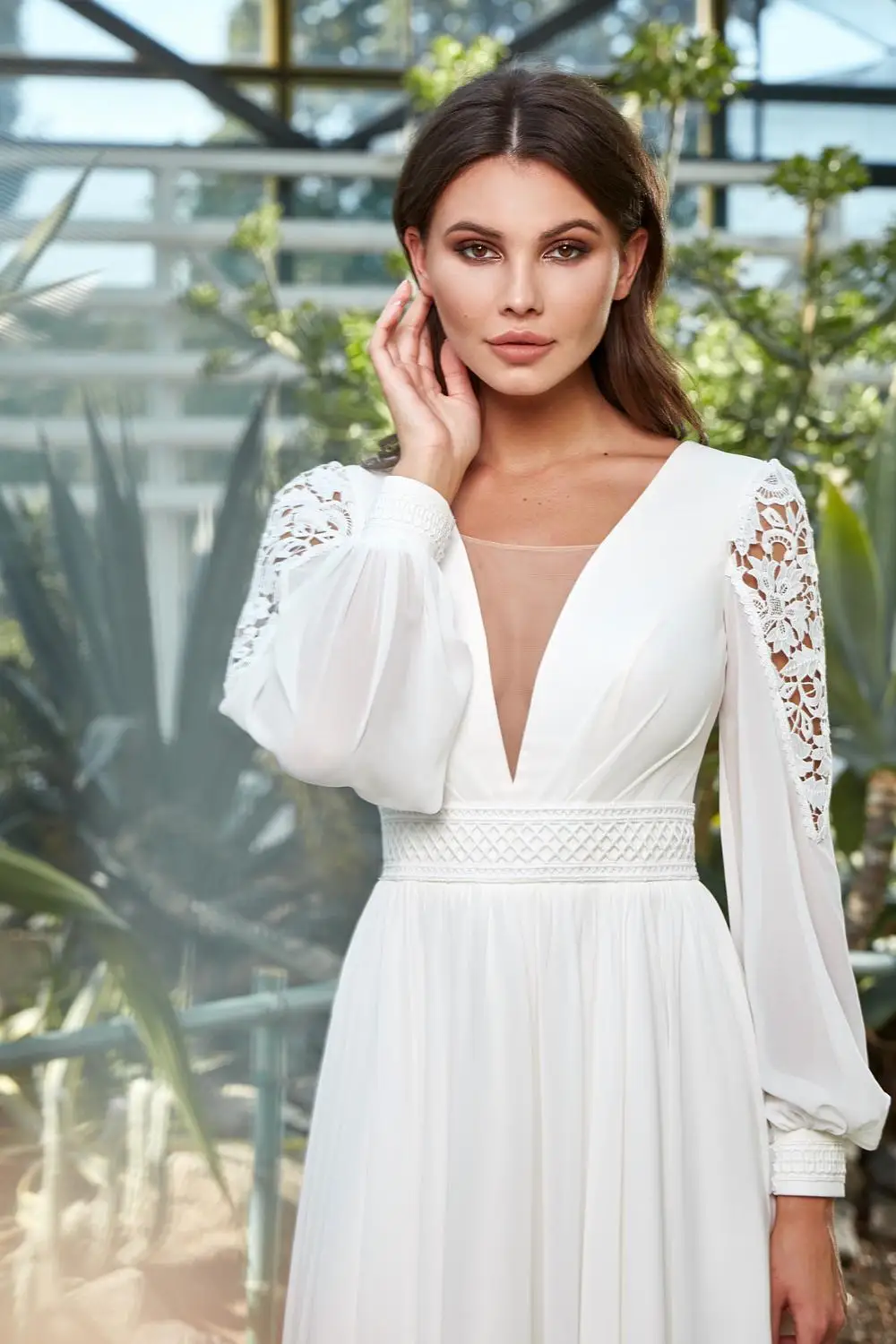 Lorie Boho Chiffon Trouwjurken Strand Bruidsjurken Met Lange Mouwen Kant Applicaties Elegante Prinses Partij Jurken Met Vetersluiting