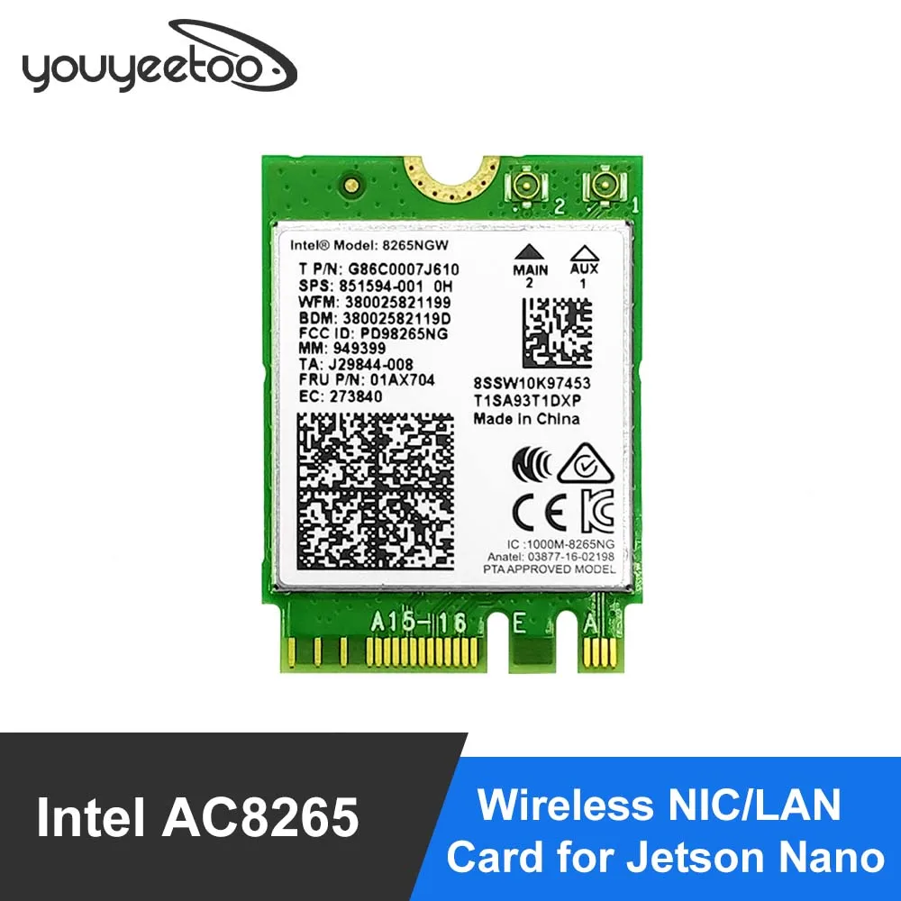 

Беспроводная карта Intel AC8265 NIC/LAN для модуля Jetson Nano 2.4G/5G, двухдиапазонный Wi-Fi/Bluetooth 4.2