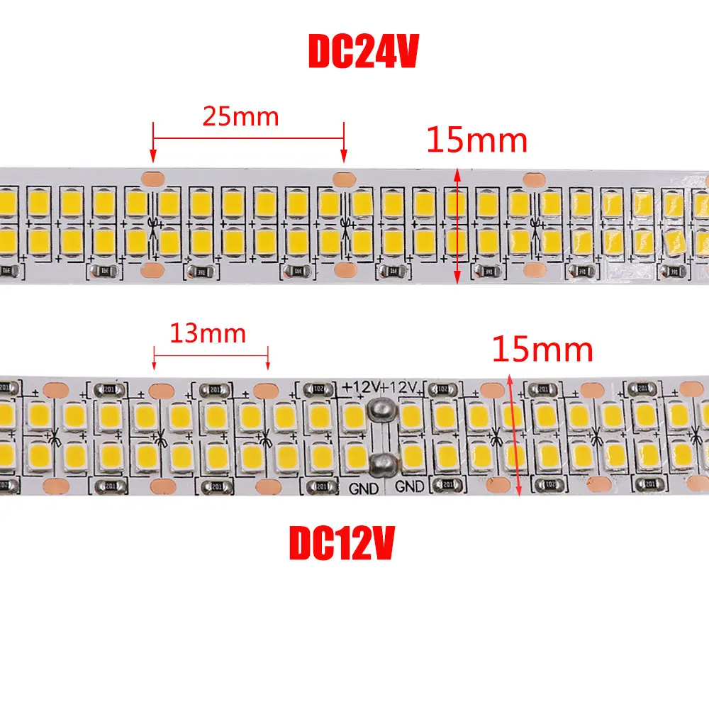 Imagem -05 - Conduziu a Luz de Tira 2835 480leds m 15 mm o Pwb Flexível Conduziu a Fileira Dobro do Diodo da Fita o Brilho Alto Impermeável Conduziu Luzes 12v 24v 5m