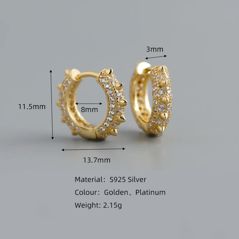 WANTME New Arrival Luxury Pave Zircon Rivets Spike Stud Earrings for Women Genuine 925 Sterling Silver Punk Unisex Jewelry Gift