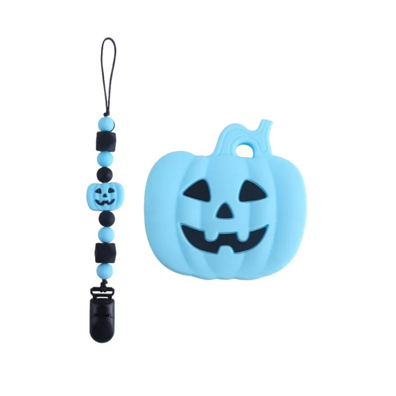 Clip di ciuccio in Silicone per neonato con catena fittizia di Halloween supporto per dentizione di zucca Set di massaggiagengive per bambini regalo per bambini