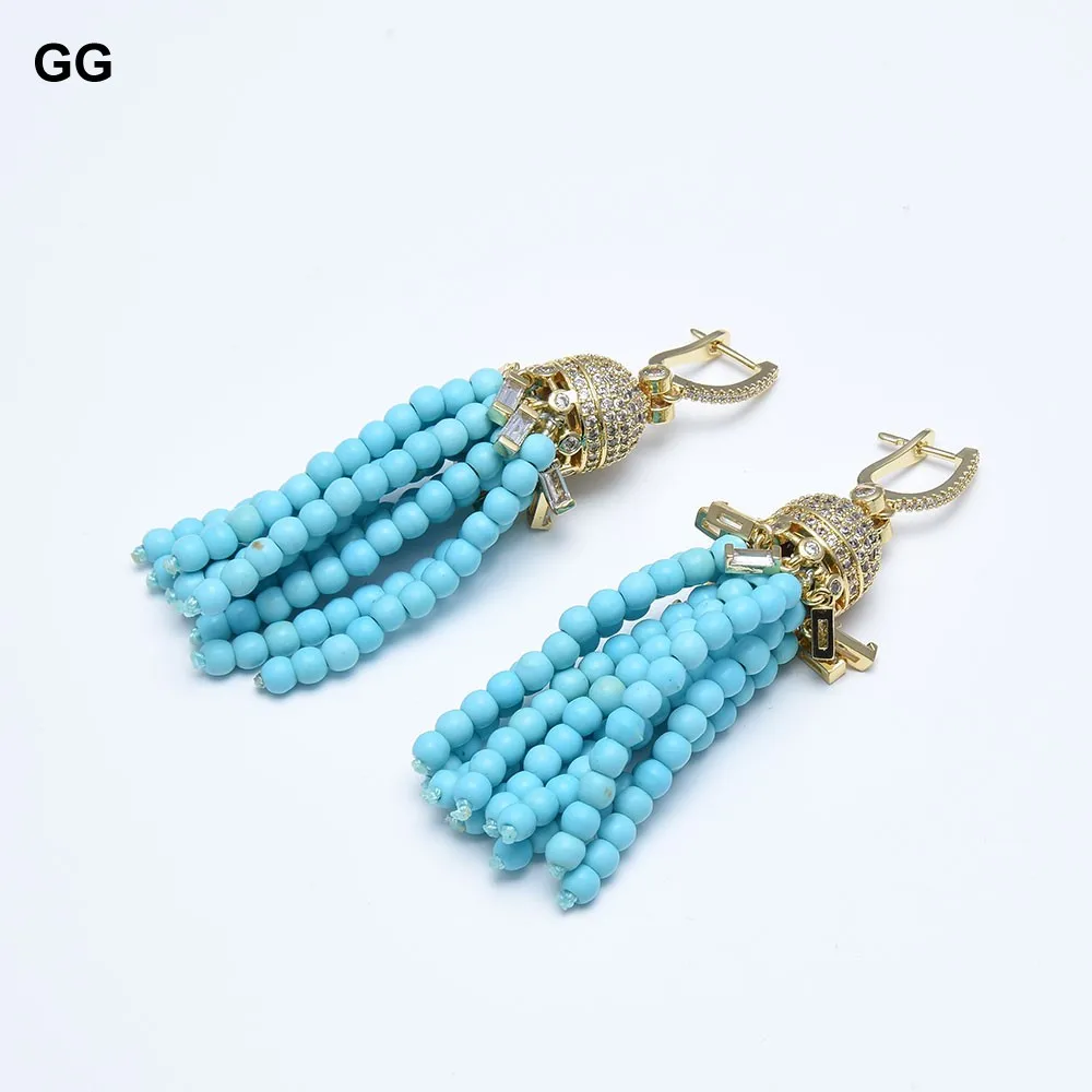 Imagem -04 - Brincos de Gancho Banhados a Ouro para Mulheres gg Blue Round Turquoise Crystal Brincos Pavimentados cz cz Fitting Gifts