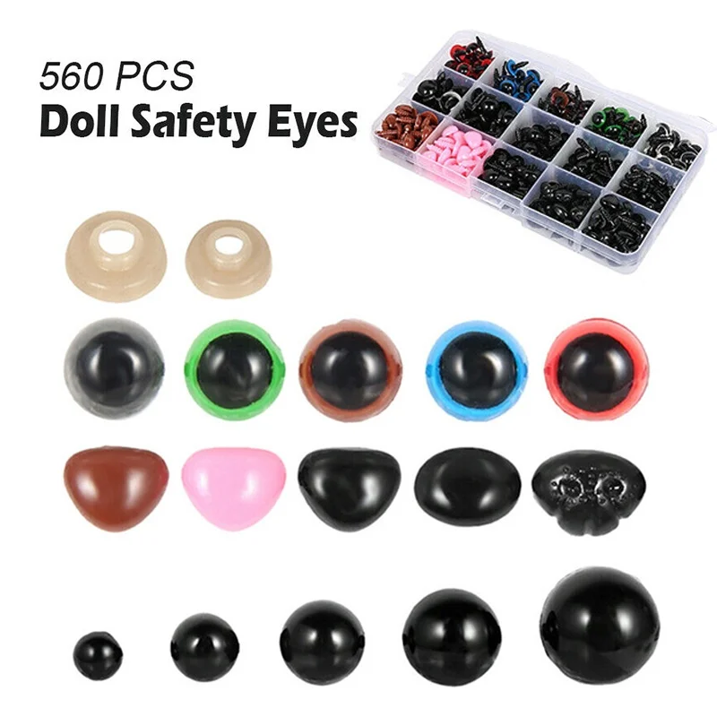 560pcs Eyeball Doll Accessories Black Plastic Plush Safety Eyes Amigurumi For Toys 6mm 8mm 10mm 12mm DIY Funny Toy Eyes Animal