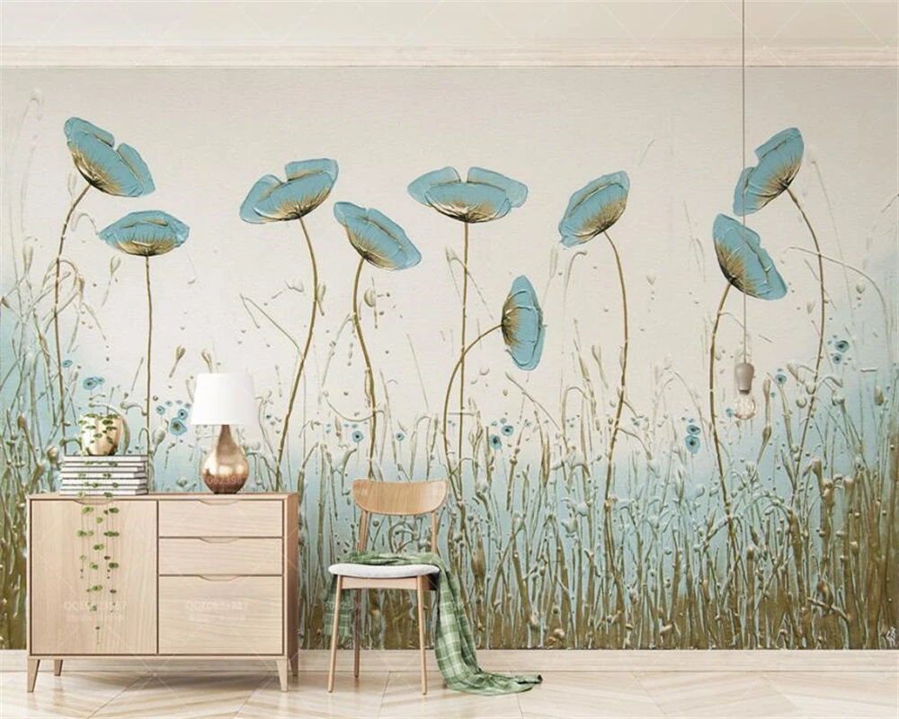 

welyu Customized 3d mural Nordic style simple and beautiful mint green flowers TV background wall living room bedroom decoration