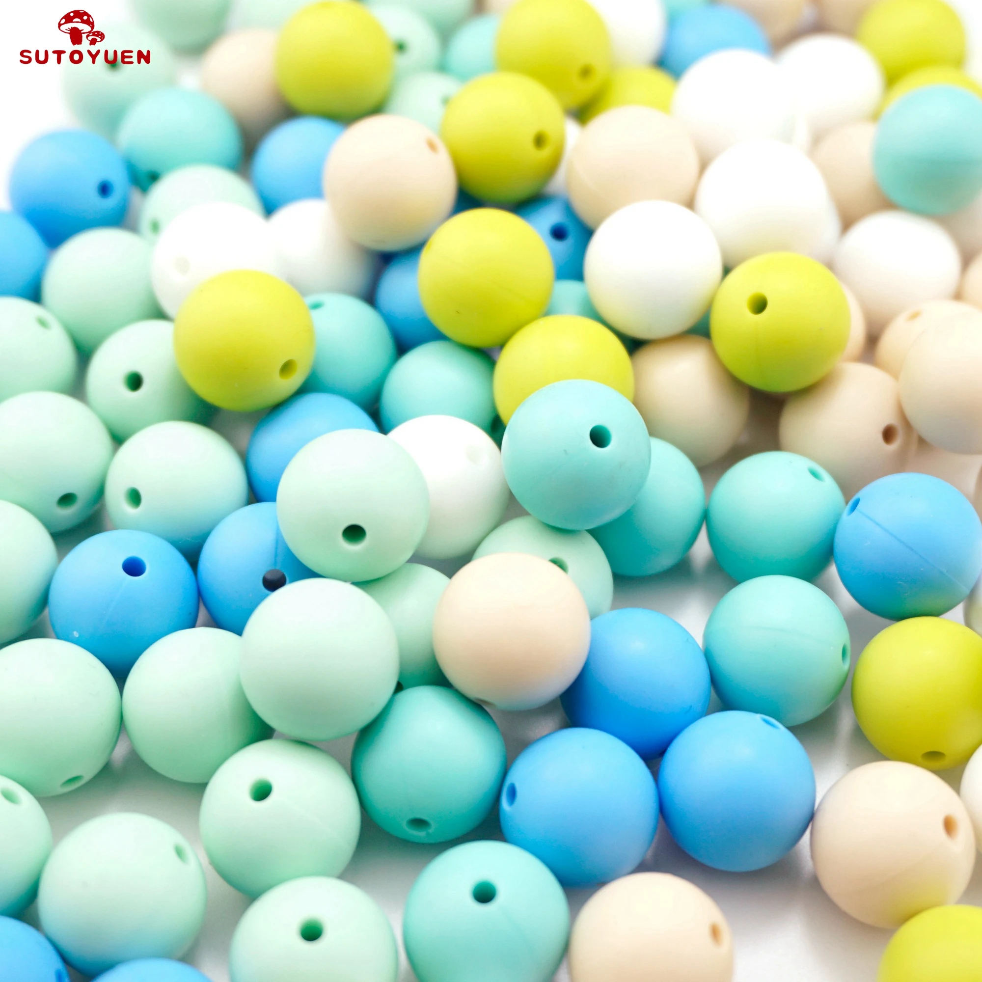 

Sutoyuen BPA Free Silicone Beads 15mm Round Baby teething Beads balls Food Grade Sensory Infant Teether DIY Necklace 50pcs/lot