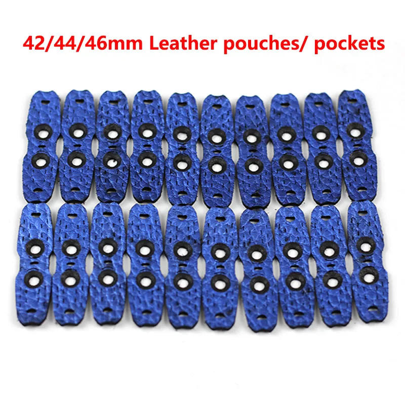 100pcs 42mm 44mm 46mm 48mm Blue Microfiber Leather Pouch Slingshot Flat Rubber Band Leather Pocket for Slingshot