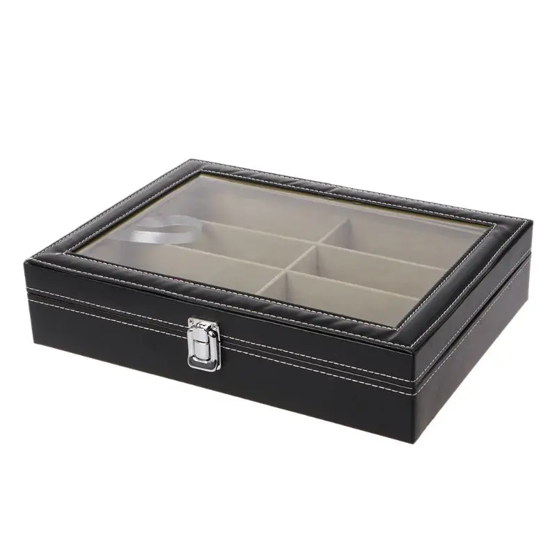 

A Professionally-Designed Black 8 Slots Eyeglasses Sunglasses Faux Leather Storage Display Case Box Attractive place