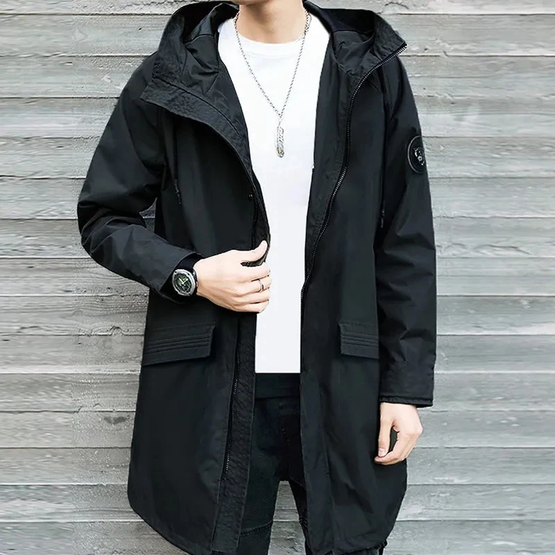 

Jackets Men Trench Coat Male Mid-Length Loose Hooded Outwear New Autumn Winter Casual Pocket Windbreaker Chaquetas Hombre