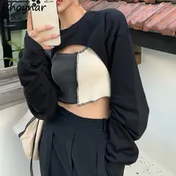 Sets Women Fashion Sweatshirts Hollow Out Crop Patchwork Camisole Navel Sexy Summer Aesthetic All-match Outfits Ladies Harajuku