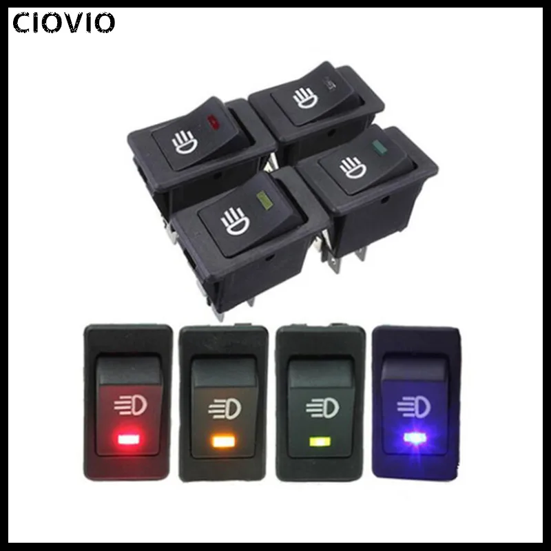 

CIOVIO 5pcs Waterproof Latching Rocker Toggle ,Red Green Blue 4Pin 2Position,12V 35A Car Auto Fog Light Rocker Toggle Switch LED