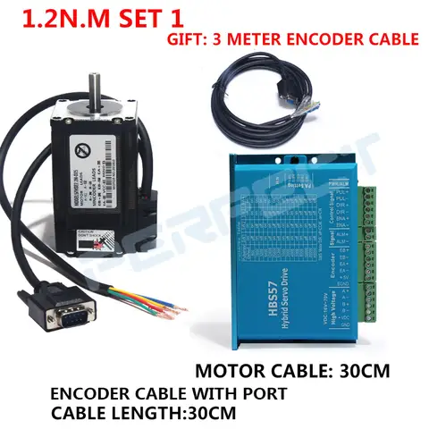 Nema 23 1.2nm 스테퍼 서보 모터 57HSE1.2N+HBS57 폐쇄 루프 스텝 모터/DL57 고성능 스텝 서보 드라이브 2상.