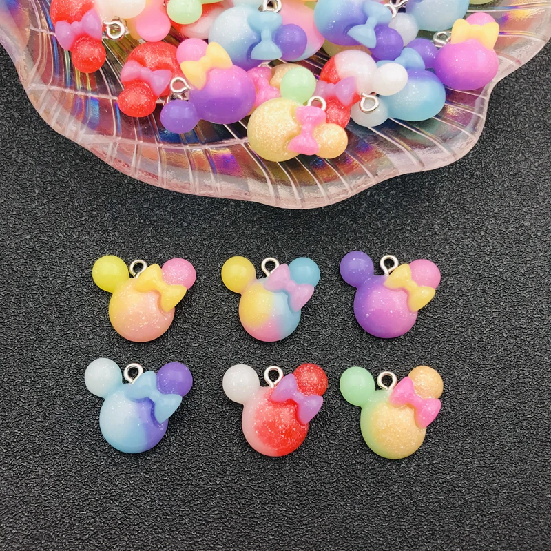 10pcs Hot Resin Kawaii Gradient Color Mouse Charm Colorful Pendant for Keychain, Jewelry Earring, Scrapbooking, DIY, Necklace