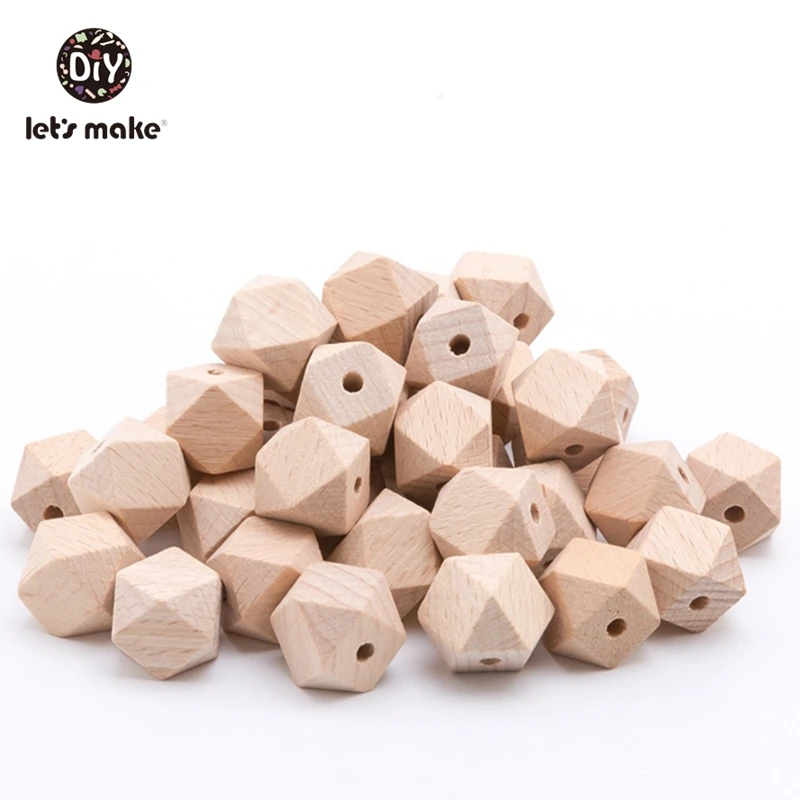 Let's Make Hexagon Wooden Beads Octagonal Beads 14MM All Size Beech Maple 100pcs Baby Teether Wholesale BPA Free DIY Necklace