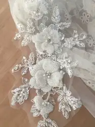 Haute Couture Rhinestone Beaded 3D Flower Lace Applique Bridal Hair Flower Wedding Headpiece Cape Veil Patch Motif