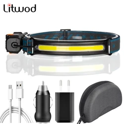 COB Led Headlamp Built-in Battery Rechargeable Headlight Zoomable Head Waterproof Lamp White Lighting for Camping Working