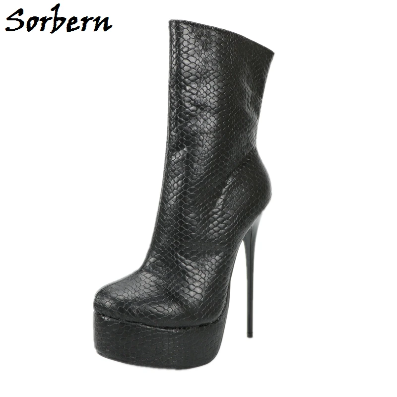 Sorbern Ankle High Snakeskin Women Boots Super High Heels Platform Ladies Shoes Custom Colors Womens Shoes Size 13 Plus Sized