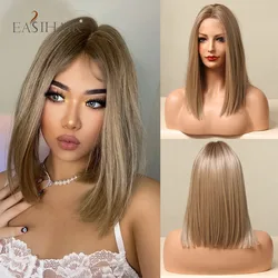 EASIHAIR-peluca sintética de corte medio para mujer, cabellera con malla frontal recta, color rubio dorado, parte media, alta densidad, resistente al calor