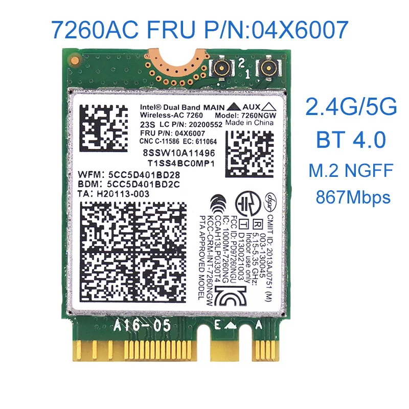 

FRU 04X6007 7260NGW 7260 AC WiFi Bluetooth 4.0 Card For Lenovo Thinkpad X1 Carbon X250 X240 T440 T440s T440p W540 T540