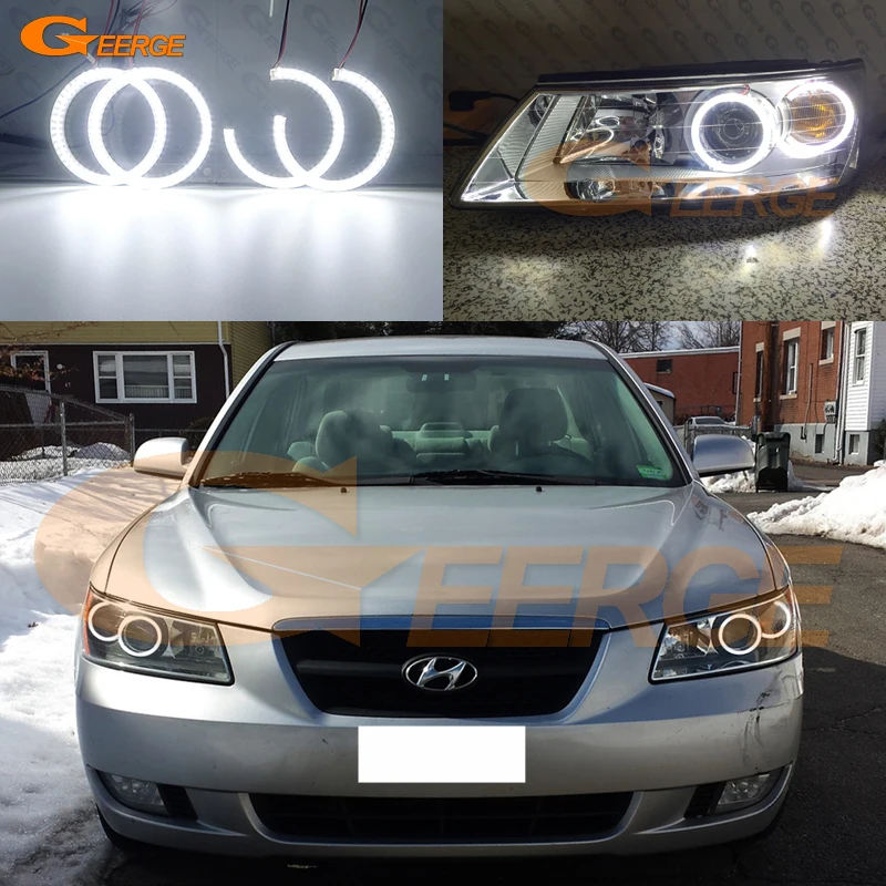 For HYUNDAI SONATA V NF Pre Facelift 2005 2006 2007 Ultra Bright SMD LED Angel Eyes Halo Rings Kit Day Light Car Accessories