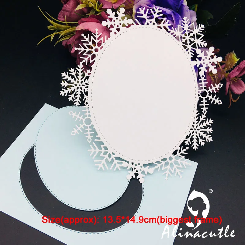 Alinacutle Metal Cutting Die Cut Nesting Oval Snowflake Frame Scrapbooking Paper Craft Handmade Card Album Punch Art Cutter Die