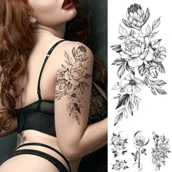 Waterproof Temporary Tattoo Stickers Peony Chrysanthemum Flash Tattoos Female Minimalist Line Body Art Arm Thigh Fake Tatto Male