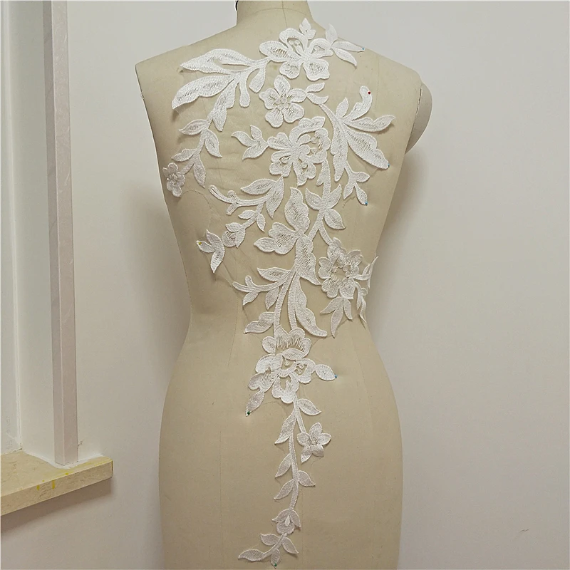 large  flowers appliuqe  embroidery lace with sequinces  appliques Patch bridal dreses DIY lace pieces fabric