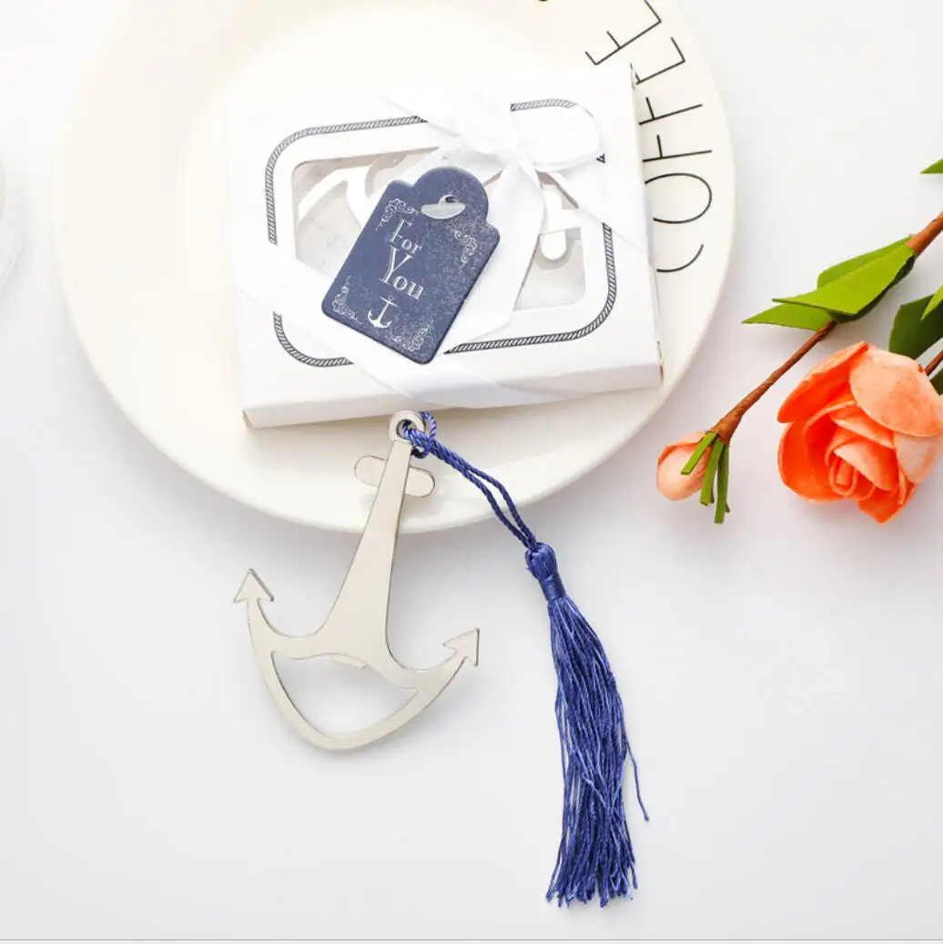 Free shipping 30pcs/lot Wedding Favors White anchor bottle opener with Blue tassel