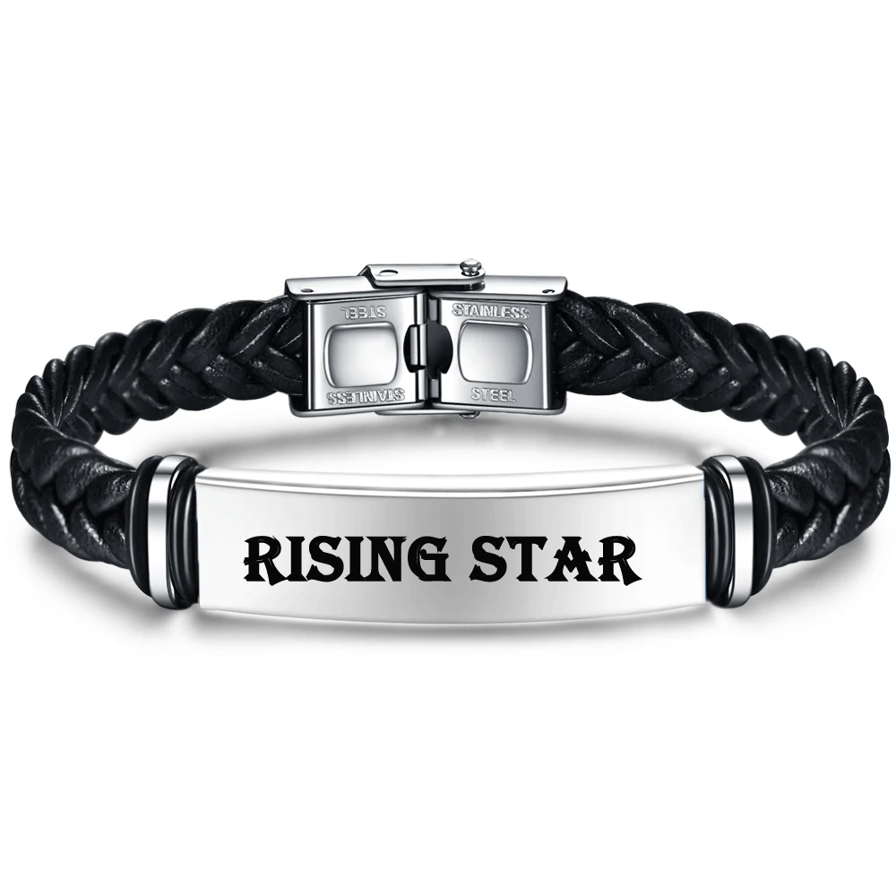 Men\'s Custom Personalize Engrave Jewelry Bracelets Fashion Braided Leather Inspirational Gifts Wristbands Bracelet For Him