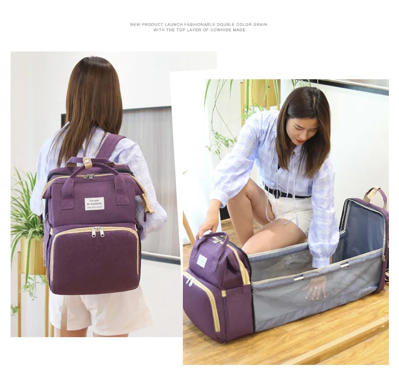 New Portable Foldable Crib Mommy Bag Multi-function Portable Large Capacity Leisure Backpack for Mother and Baby