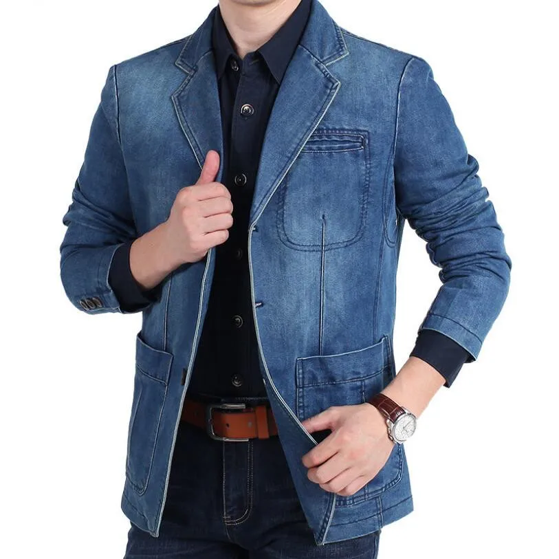 2021 Mens Denim Blazer Men Fashion Cotton Vintage Suit Outerwear Male Blue Coat Denim Jacket Men Slim Fit Jeans Blazers w2163