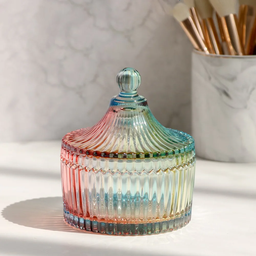 Ins Glass Jewelry Storage Box Sweet Candy Tea Tank Cosmetic Cotton Swab Box Home Table Decorative Ornament Organizer Jars