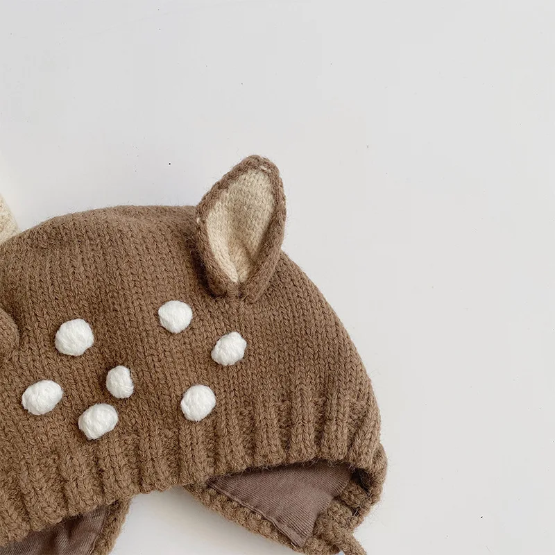 Cute Deer Elk Antlers Baby Hat Winter Warm Plush Knitted Ear Warmer Children Hat Bonnet Boys Girls Cap Beanie Christmas Hats