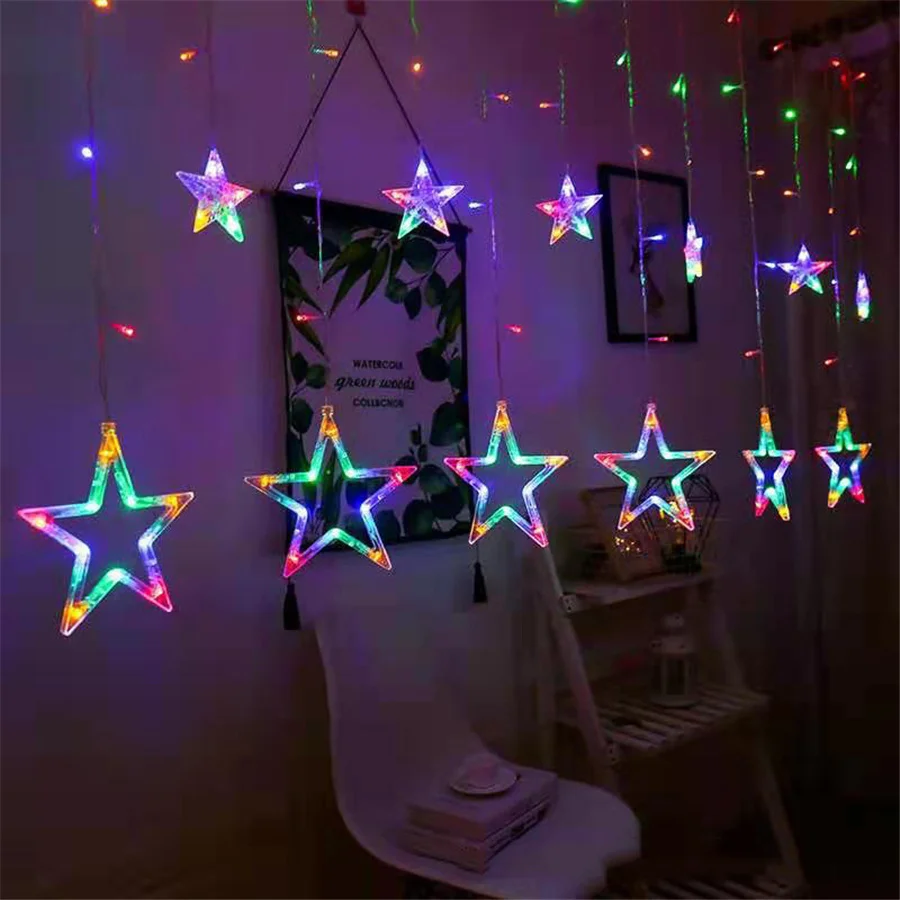 Led Curtain String Lights Creative Star Christmas Garland Fairy Lights Outdoor for Party Wedding Xmas Bedroom Garden Decoration