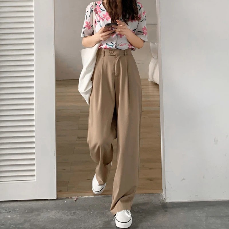 

Whcw Cgdsr Solid Winter Loose High Waist Straight Autumn Trousers Women Office Pant Korean Suit Woman Wide Leg 2020 Casual