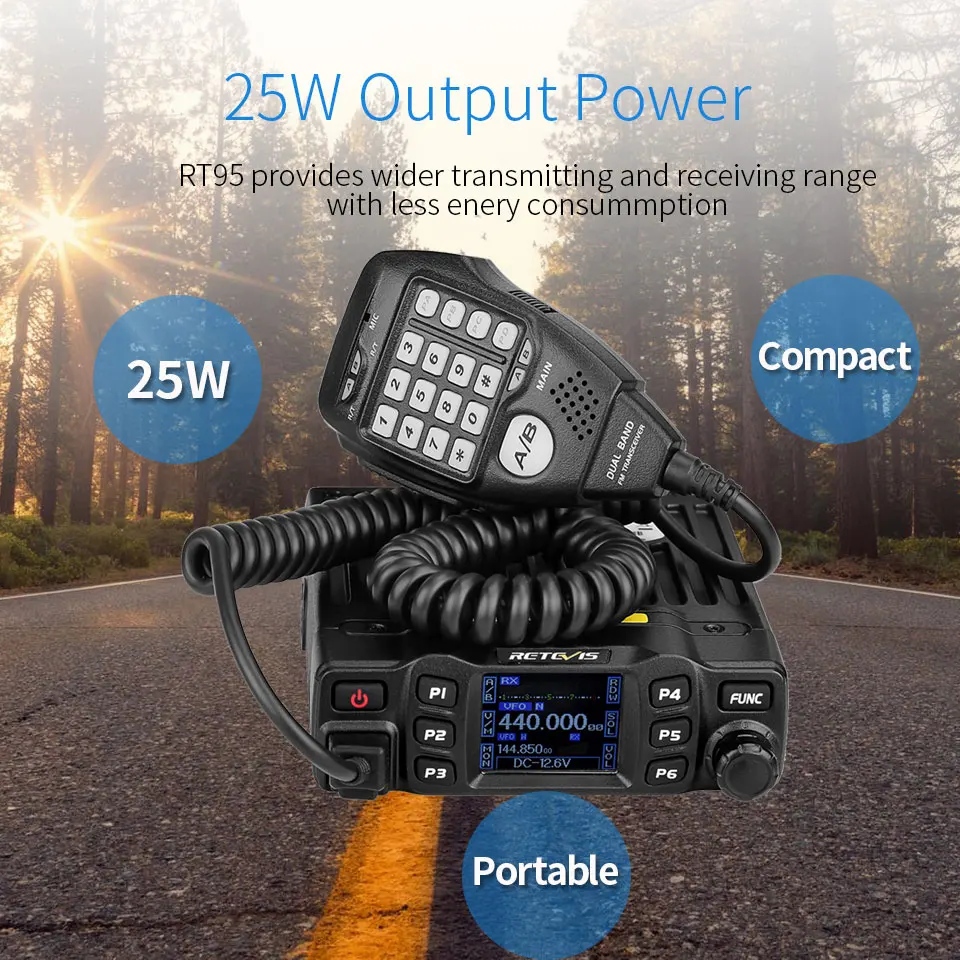 To RT95 Car Radio with Screen Ham Car Mobile Radio Station Autoradio Two-way Radio 25W VHF UHF CHIRP Anytone Base Station