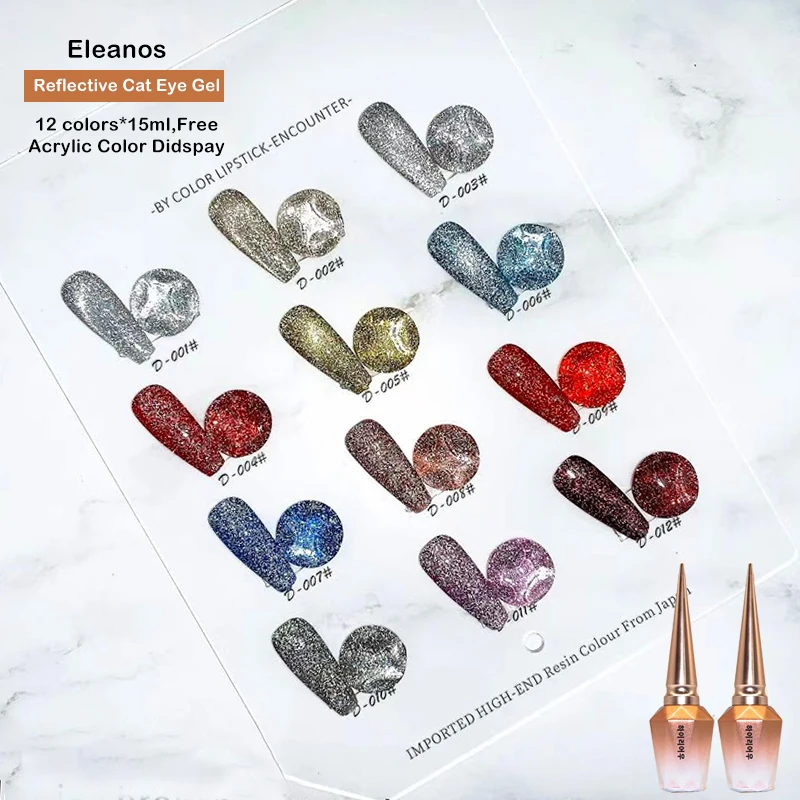 Eleanos 15ml Reflective Glitter Cat Eye Gel Nail Polish Set Winter Color Sparkling Sequins Soak Off UV LED Varnish For Nail Art