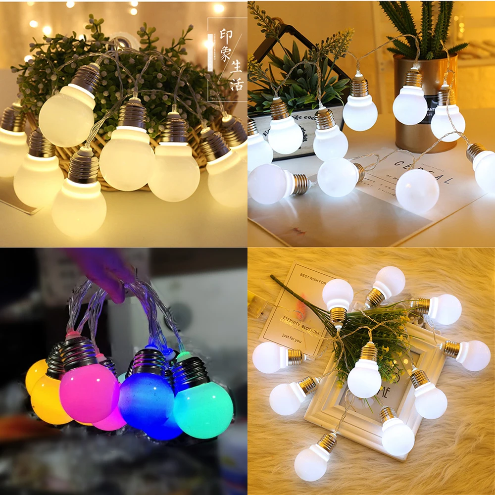 Christmas Lights LED Fairy Big Bulb Globe Lamp Waterproof Garland Holiday Lighting Garden Decorations 3/6M Battery Powered