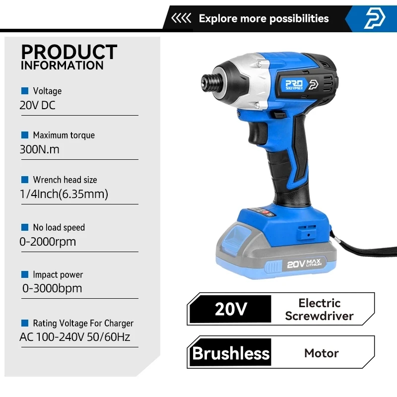 20V Brushless Hammer Drill 60NM Impact Electric Screwdriver Steel/Wood/Masonry Tool Bare Power Tool By PROSTORMER