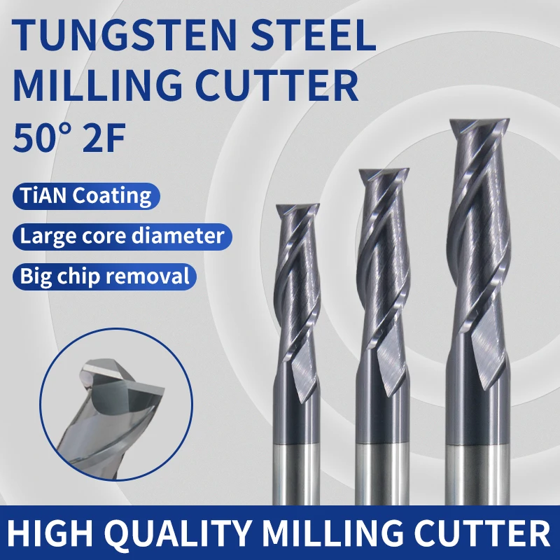 Fresadora de carburo de aleación de acero de tungsteno, máquina CNC de fresado HRC50 con 2 ranuras de 1mm, 3mm, 6mm, 8mm, 12mm y 20mm