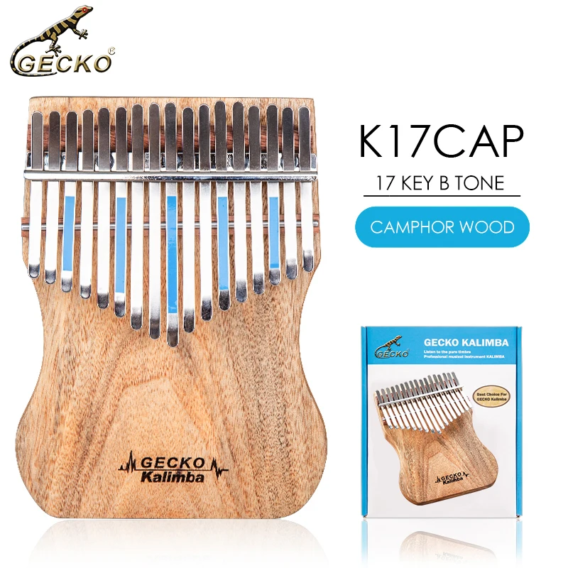 B Tone GECKO Kalimba 17 Keys Full veneer Camphor wood,with Instruction and Tune Hammer, Portable Thumb Piano Mbira Sanza  K17cap