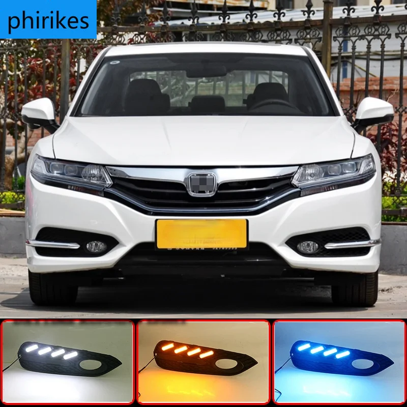 

2pcs LED DRL Daytime Running Driving Light Fog Lamp With Yellow turn light For Honda Spirior Europe Accord 2015-2017 Front