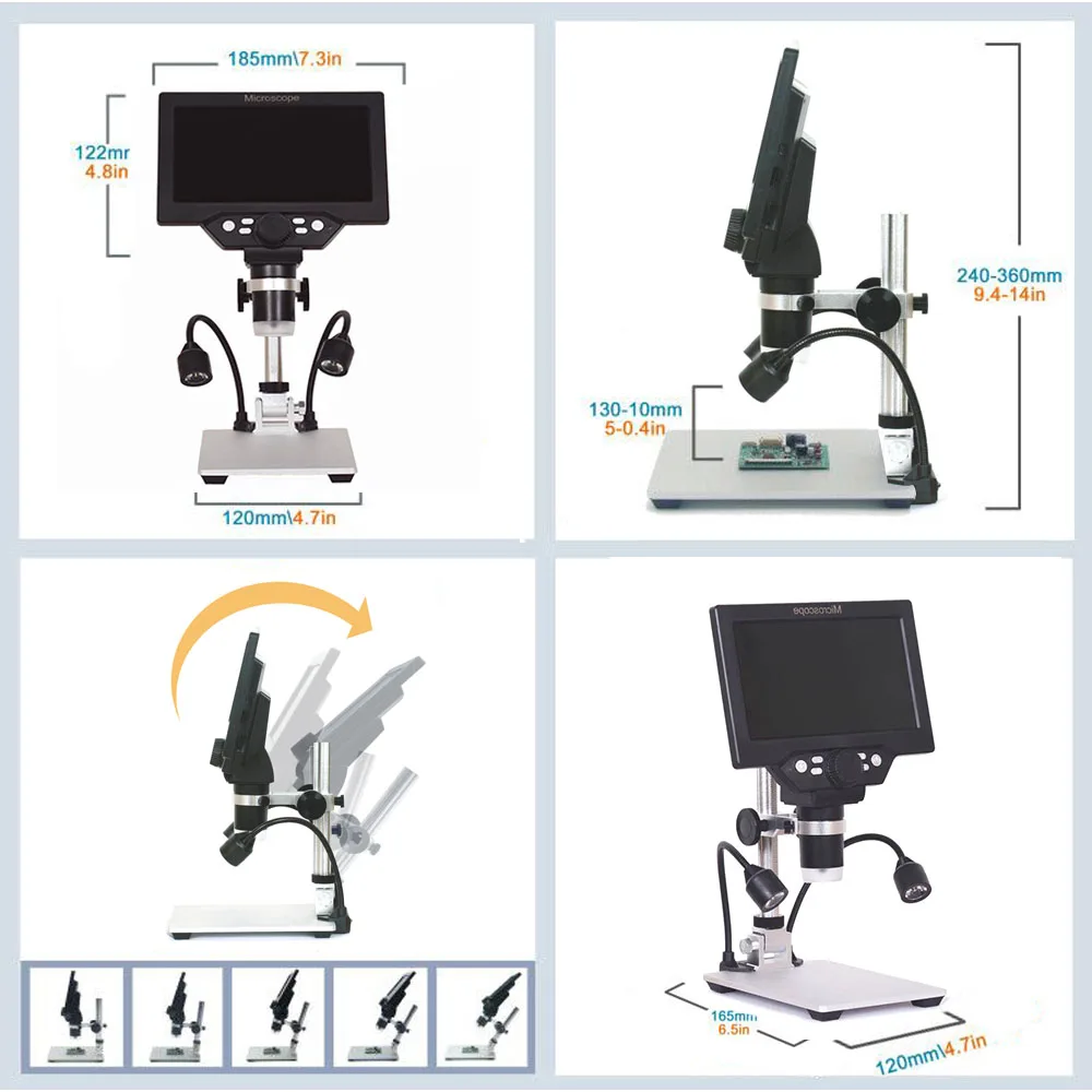 G1200 Digital Microscope for Soldering 7 Inch Large LCD Screen Display 12MP 1-1200X Continuous Amplification Magnifier