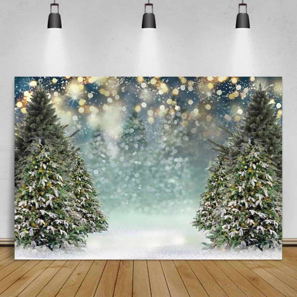 Winter Fantasy Pine Tree Xmas Tree Glitter Dots Light Bokeh Christmas Party Family Shoot Photo Backdrop Photography Background